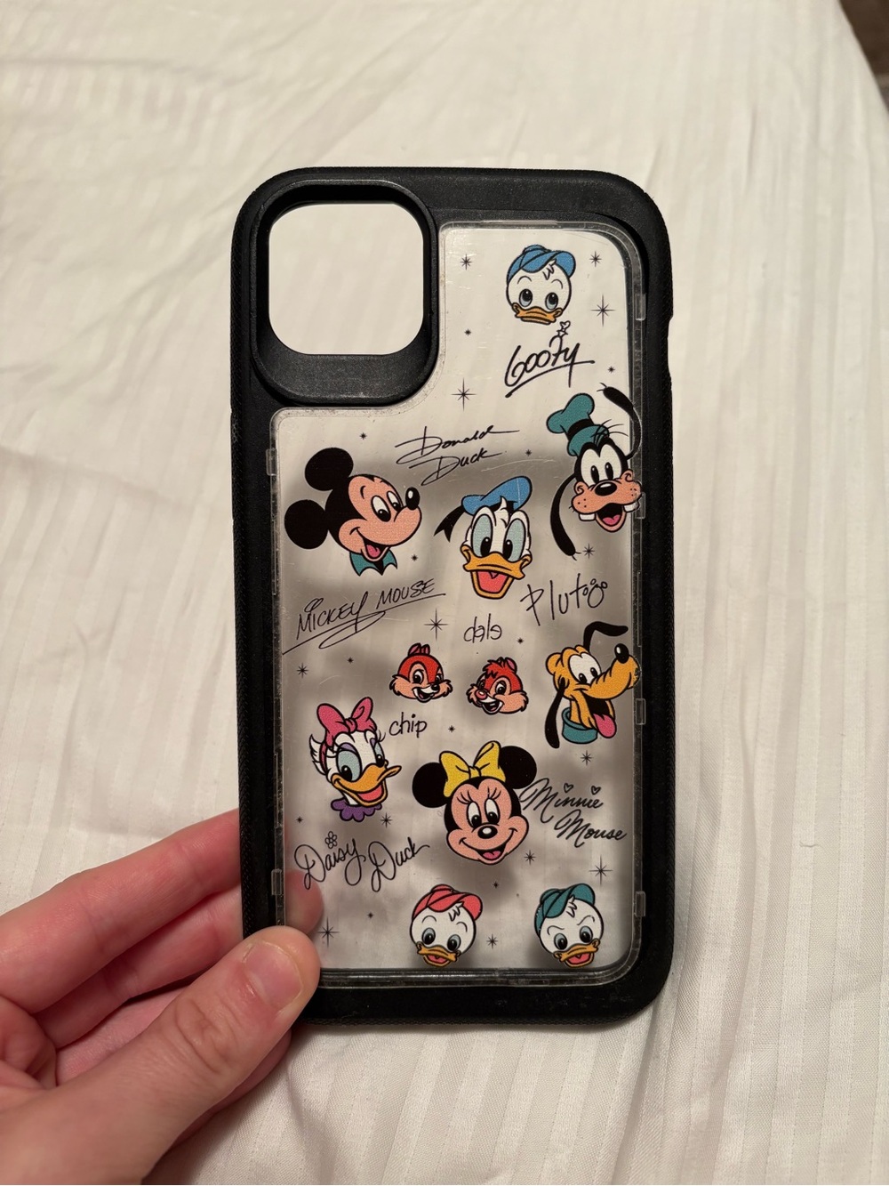 Disney Clear Phone Case with Black Border and Colorful Classic Characters